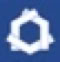 A white hexagonal shape on a blue background.